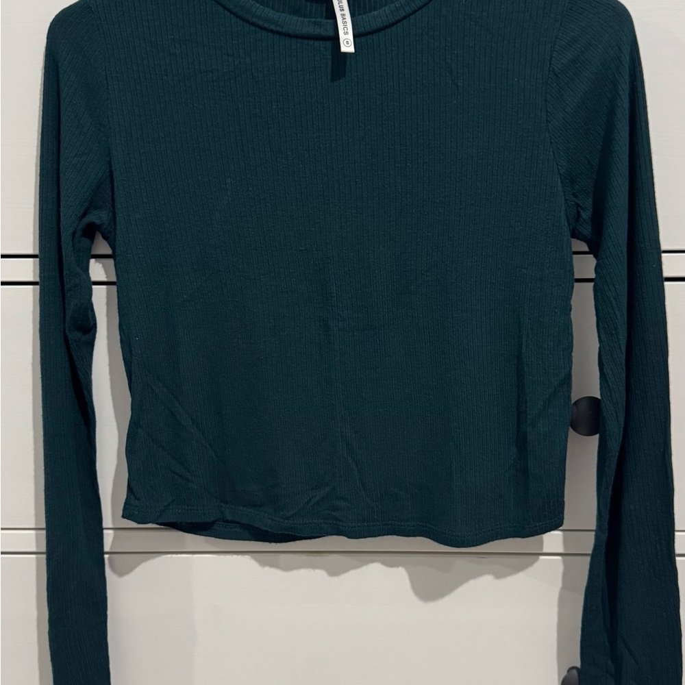 Dark Green Long Sleeve Ribbed Top